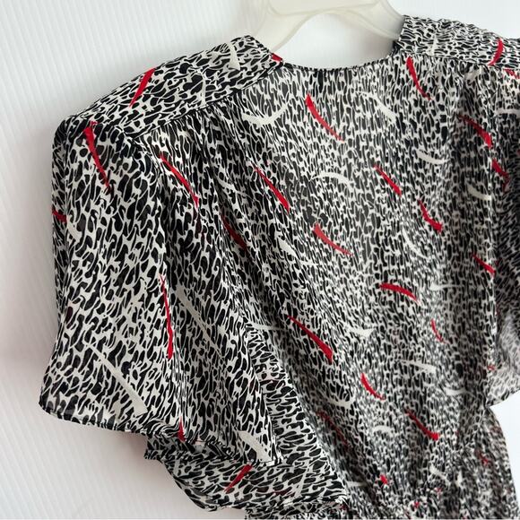 Vintage 1980s Wrap Semi Sheer Funky Cocktail Knee Length Red Black Dress - Picture 9 of 10